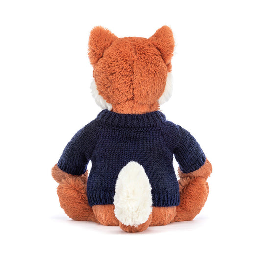 Bashful Fox Cub With Personalized Navy Jumper - US 8023
