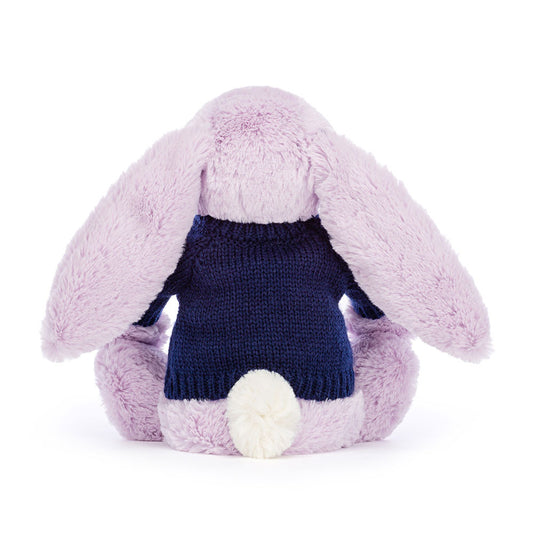 Bashful Lilac Bunny With Personalized Navy Jumper - US 1740