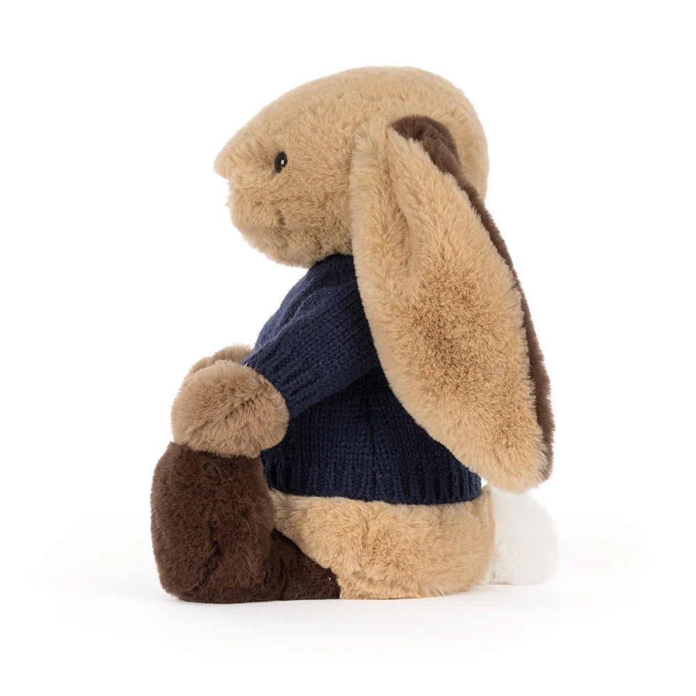 Bashful Patchwork Brown Bunny With Personalized Navy Jumper - US 2965