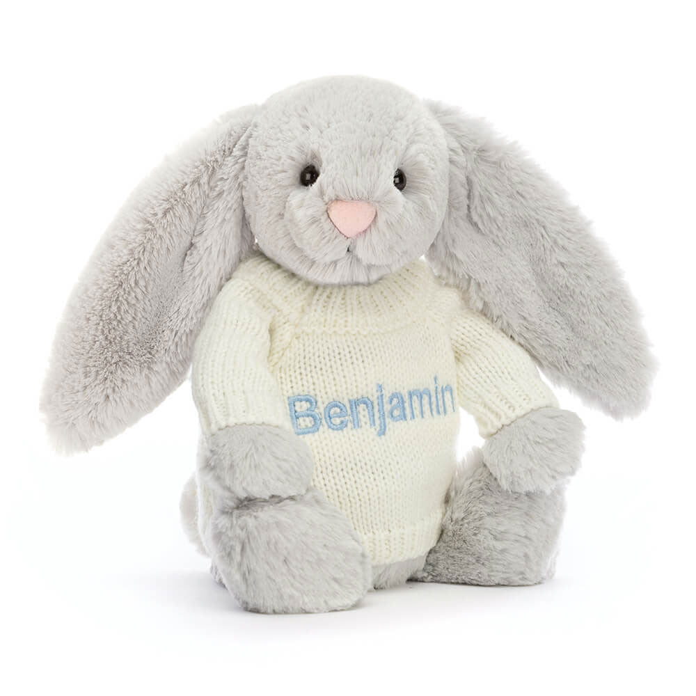 Bashful Silver Bunny With Personalized Cream Jumper - US 4175