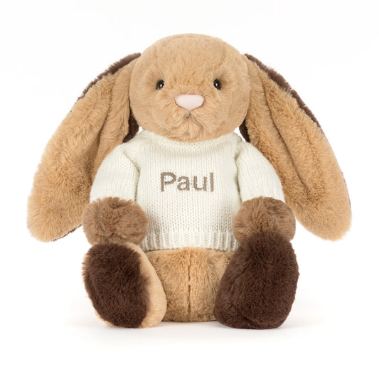 Bashful Patchwork Brown Bunny With Personalized Cream Jumper - US 0639