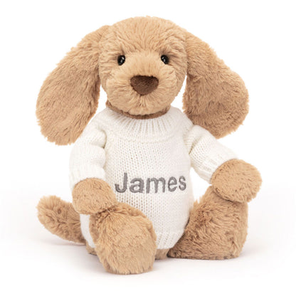 Bashful Toffee Puppy With Personalized Cream Jumper - US 9206