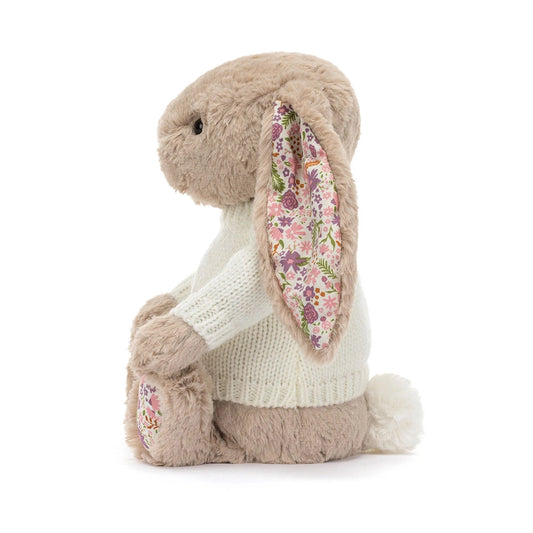 Blossom Beige Bunny 'Petal' With Personalized Cream Jumper - US 1322