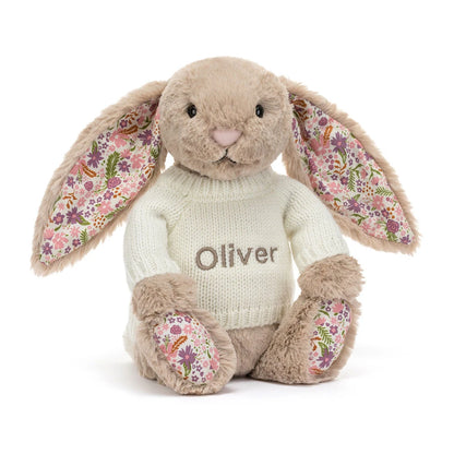 Blossom Beige Bunny 'Petal' With Personalized Cream Jumper - US 1322