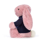 Bashful Tulip Pink Bunny With Personalized Navy Jumper - US 3747