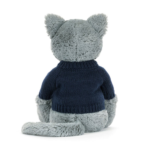 Bashful Kitten With Personalized Navy Jumper - US 8006