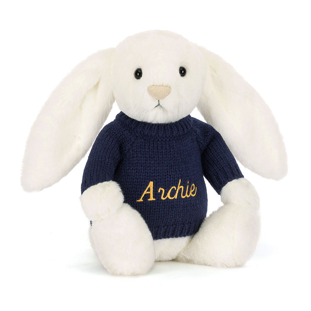 Bashful Luxe Bunny Luna With Personalized Navy Jumper - US 1820