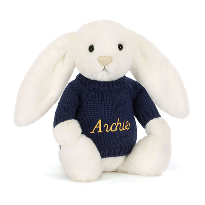 Bashful Luxe Bunny Luna With Personalized Navy Jumper - US 1820