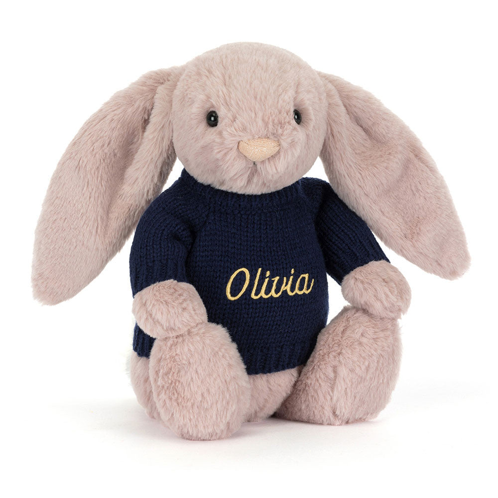 Bashful Luxe Bunny Rosa With Personalized Navy Jumper - US 1170
