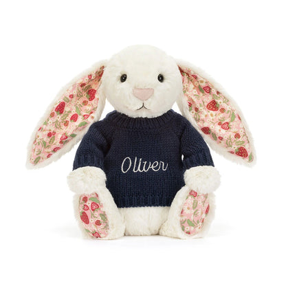 Blossom Cream Bunny 'Berry' With Personalized Navy Jumper - US 0848