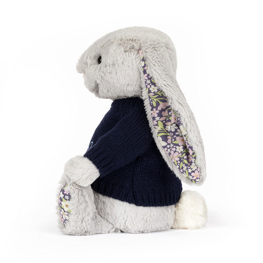 Blossom Silver Bunny 'Bloom' With Personalized Navy Jumper - US 1297