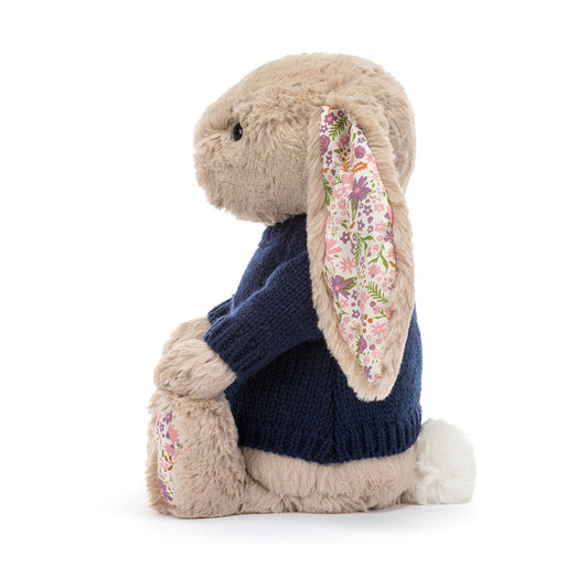 Blossom Beige Bunny 'Petal' With Personalized Navy Jumper - US 1844