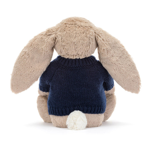 Blossom Beige Bunny 'Petal' With Personalized Navy Jumper - US 1844