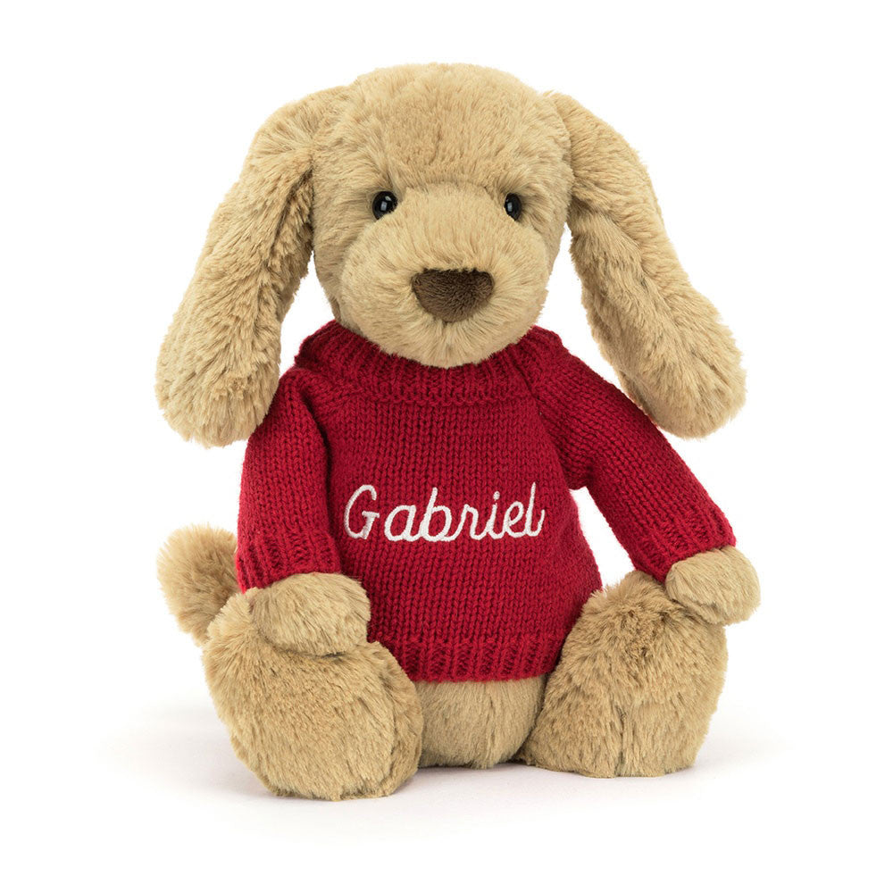 Bashful Toffee Puppy With Personalized Red Jumper - US 6309