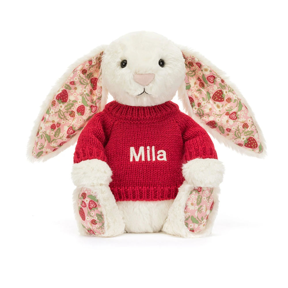 Blossom Cream Bunny 'Berry' With Personalized Red Jumper - US 1337