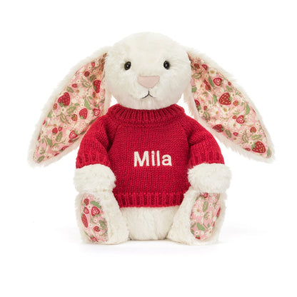 Blossom Cream Bunny 'Berry' With Personalized Red Jumper - US 1337