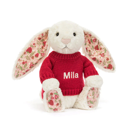 Blossom Cream Bunny 'Berry' With Personalized Red Jumper - US 1337