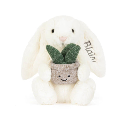 Personalized Cream Bunny With Plant - US 0491