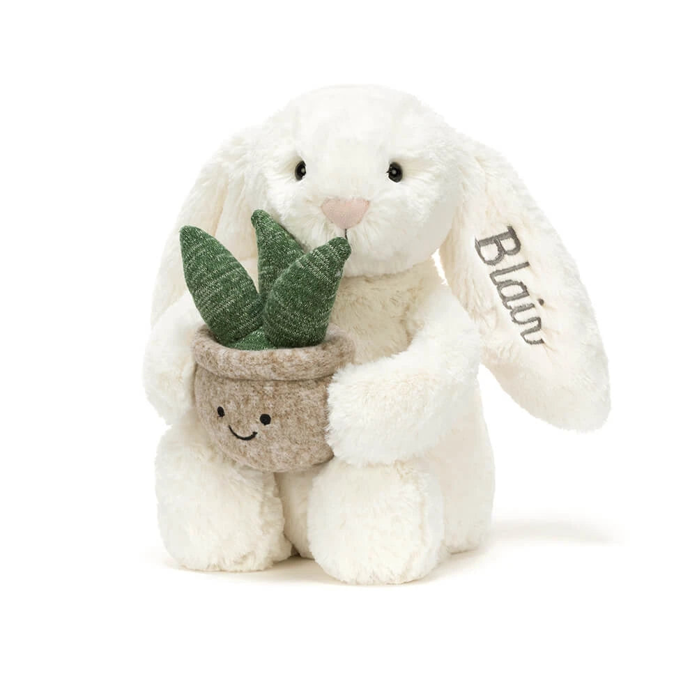 Personalized Cream Bunny With Plant - US 0491