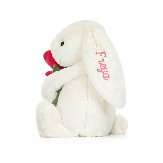 Personalized Cream Bunny With Rose - US 3079