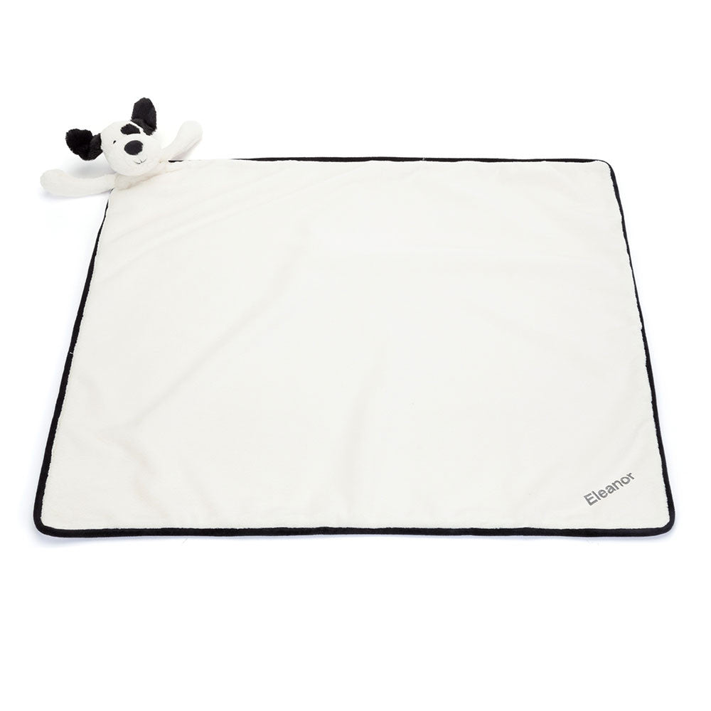 Personalized Bashful Black & Cream Puppy Blankie - US 9678
