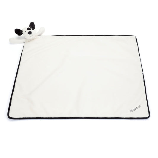 Personalized Bashful Black & Cream Puppy Blankie - US 9678